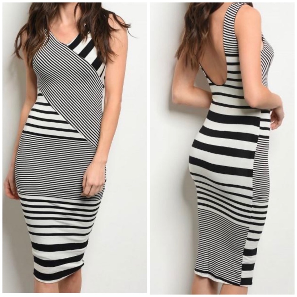 NWOT Black and White Striped Bodycon Dress